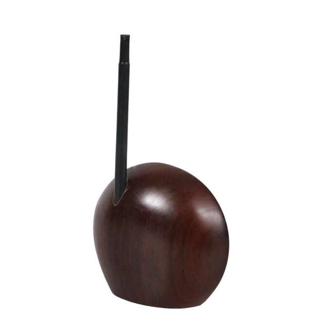 Mid-Century Modern Mid Century Wood and Brass Pen Holder Poss. Danish or Japanese Made C 1950's For Sale - Image 3 of 12