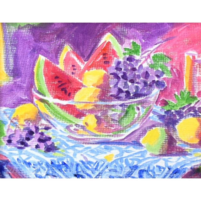 Abstract Impressionist Bowl of Fruit Painting Including the Antiqued Gold Wood Frame For Sale - Image 3 of 5