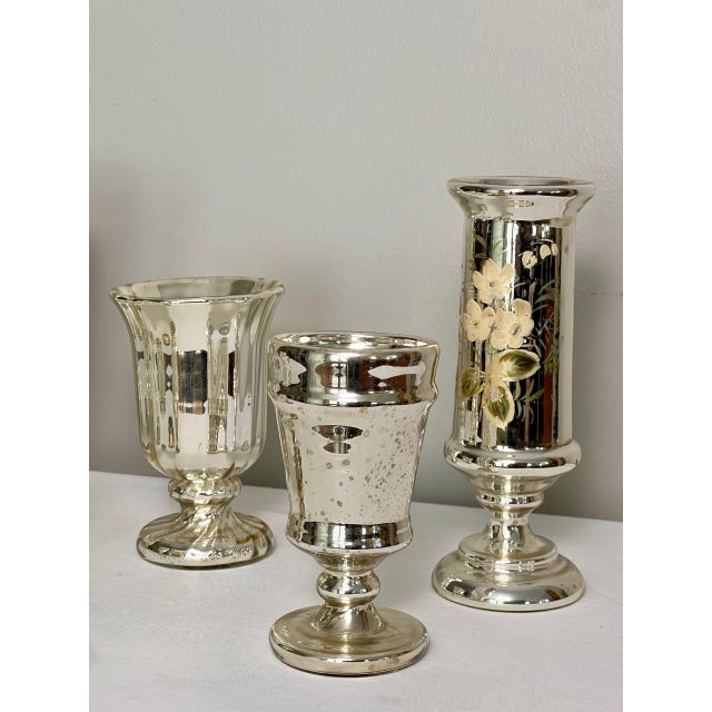 Late 19th Century Collection of 7 Antique Mercury Glass Vases For Sale - Image 5 of 14