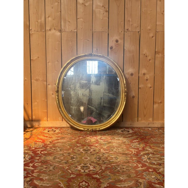 Gold Louis XVI Oval Beveled Giltwood Mirror, 19th Century, 1890s For Sale - Image 8 of 9