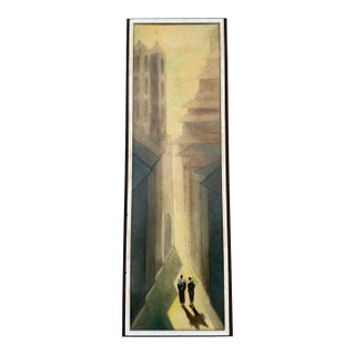 Mid 20th Century Mexican Modernist Architectural Cityscape Signed by Mario López Cano For Sale