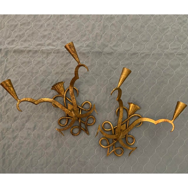 Metal Vintage Art Deco Wrought Iron Wall Sconces, a Pair For Sale - Image 7 of 7
