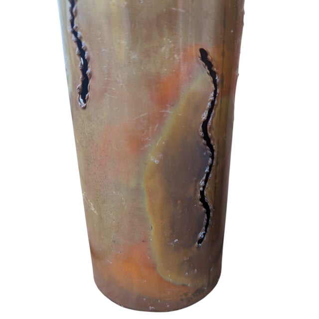 1960s Brutalist Torched Cut Copper Metal Pillar Candle Holders-Set of 3 For Sale - Image 10 of 12