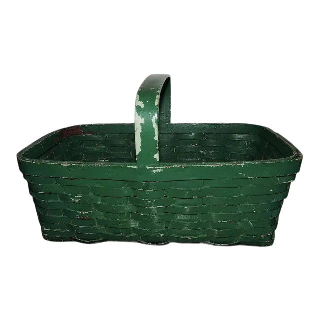 19th Century American Hand Woven Paint Decorated Splint Basket For Sale