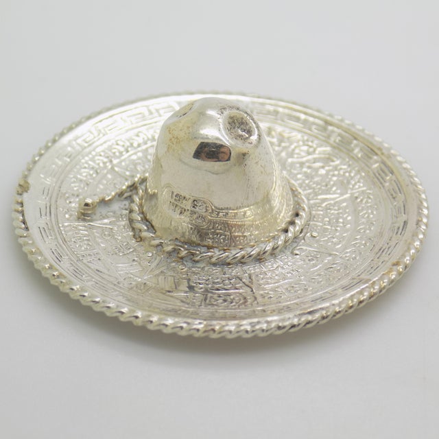 Vintage Mexican Handmade Genuine Sterling Silver 925 Traditional Sombrero Hat Figurine, 1970s For Sale - Image 4 of 13