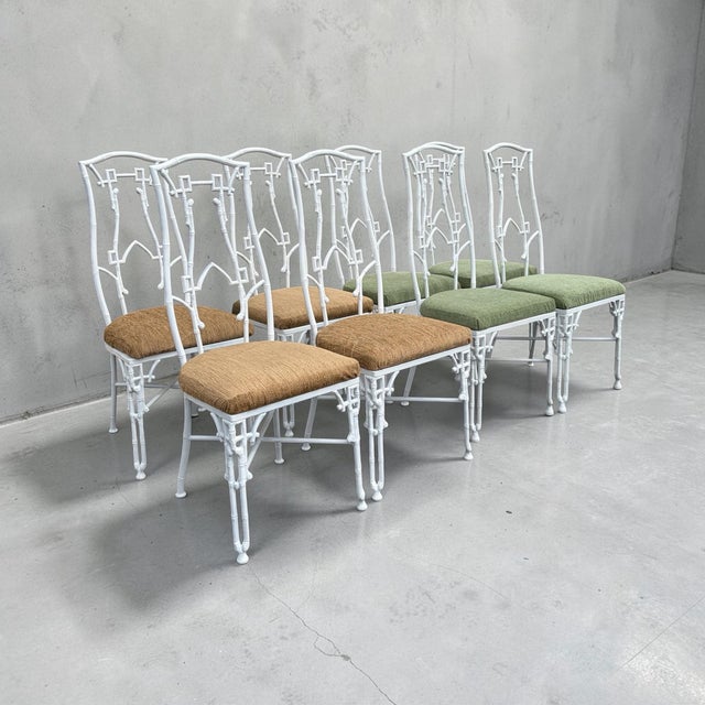 An exceptional set of 8 vintage cast aluminum Dining/patio chairs. Sanded with fresh coat gloss white paint. Newly...