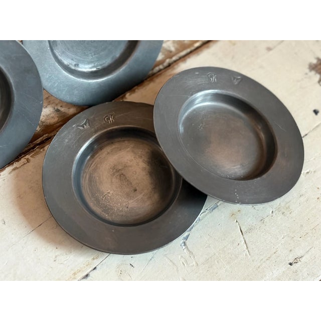 American 1800s Set of 4 g.k. Pweter Saucers/Plates With Stamped Eagle Crest, 4.5” For Sale - Image 3 of 6