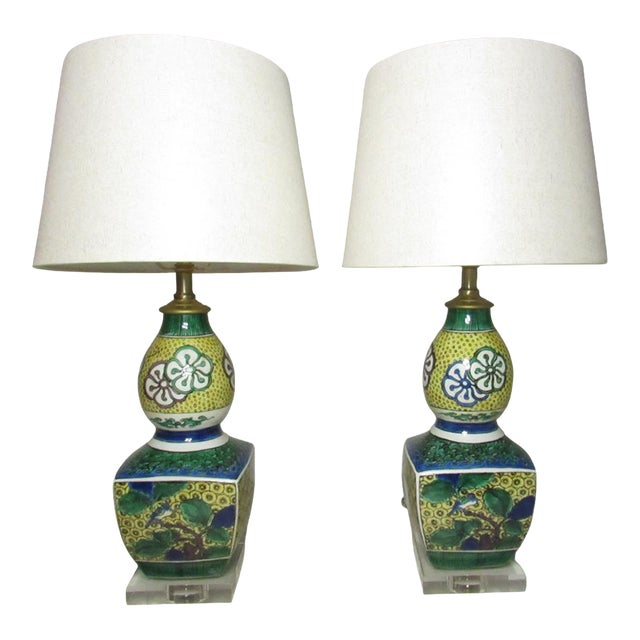 Pair of Japanese Porcelain Kutani Lamps For Sale