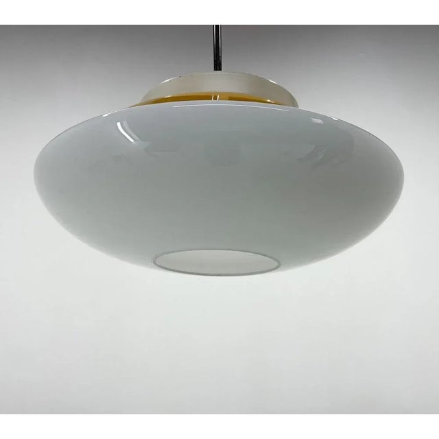 Mid-Century Milk Glass & Metal Ufo Pendant, Czechoslovakia, 1970s For Sale - Image 6 of 11