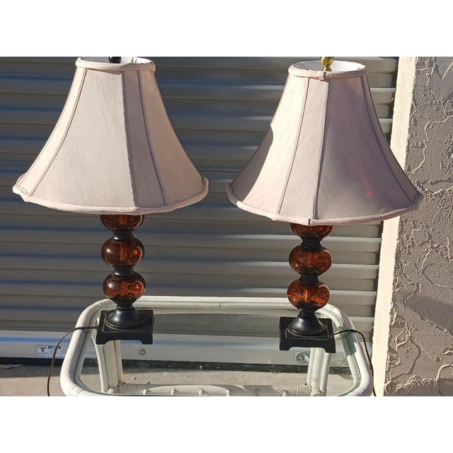 Brown Vintage Art Glass Stacked Ball Table Lamps - A Pair For Sale - Image 8 of 9