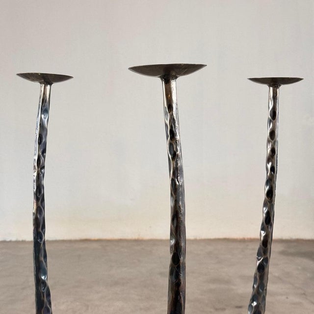 Metal Sculptural Candleholders in Burnished Metal, Italy, 1980s, Set of 3 For Sale - Image 7 of 18