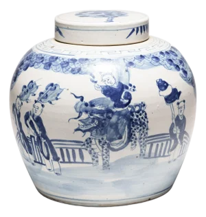 Chinese Blue and White Jar With First Scholar, C. 1900