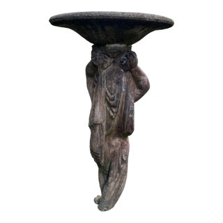 Vintage Rare Concrete Cherub Bird Bath With Weathered Patina. For Sale
