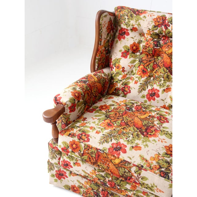 Vintage Colonial Revival Pheasant Floral Sofa For Sale - Image 4 of 18