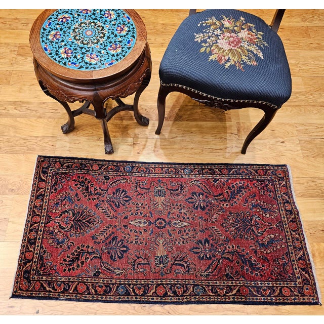 Persian Antique Persian Lilian Accent Rug, Hand-Knotted Wool, Allover Floral Pattern, Red & Navy, 2x4 For Sale - Image 3 of 13