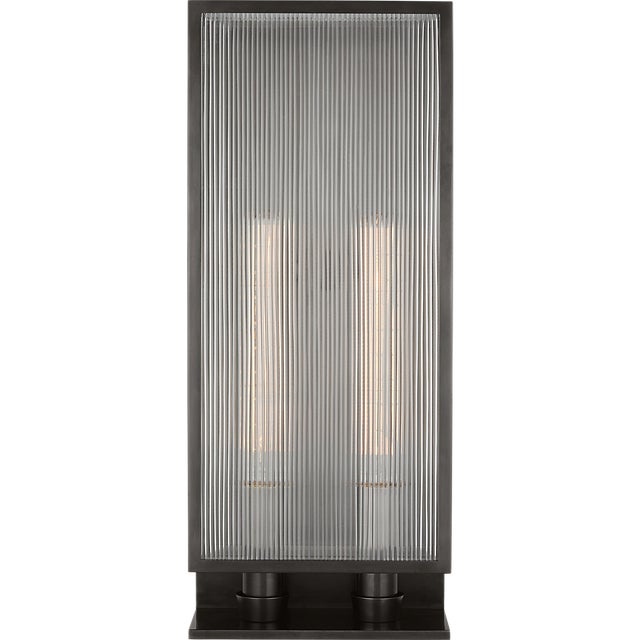York 24" Double Box Sconce in Bronze with Clear Ribbed Glass Designer: Barbara Barry Finish: Bronze Height: 24.25" Width:...