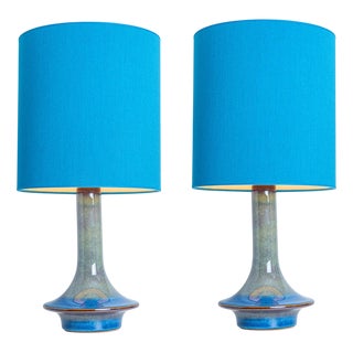 Blue Green Ceramic Cone Table Lamps from Soholm, Denmark, 1960s, Set of 2 For Sale
