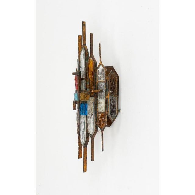 Mid-Century Sconces in Iron and Hammered Glass attributed to Longobard, Italy, 1970s, Set of 2 For Sale - Image 9 of 15