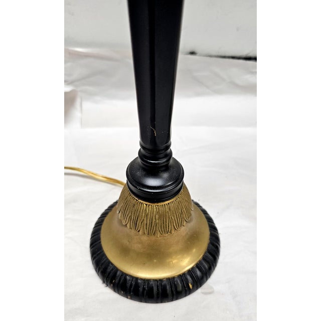 Traditional Pair of Mid 20th Century Empire Style Brass and Ebonized Candlesticks Buffet Lamps For Sale - Image 3 of 12