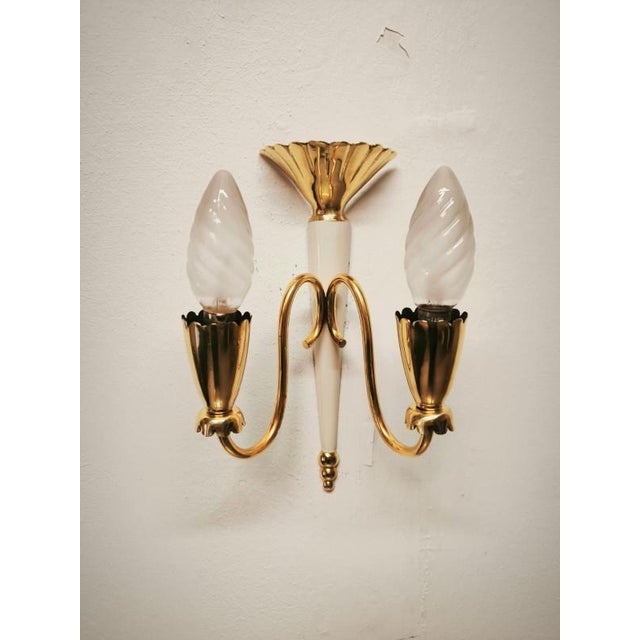 Brass Double-Light Wall Lamp, 1950s For Sale - Image 11 of 18