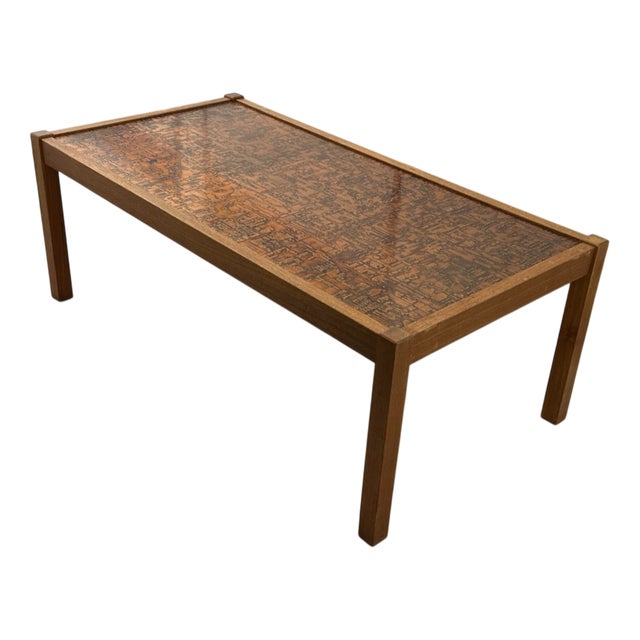 Vintage Brutalist Coffee Table with Copper Inlay Top, 1960s For Sale