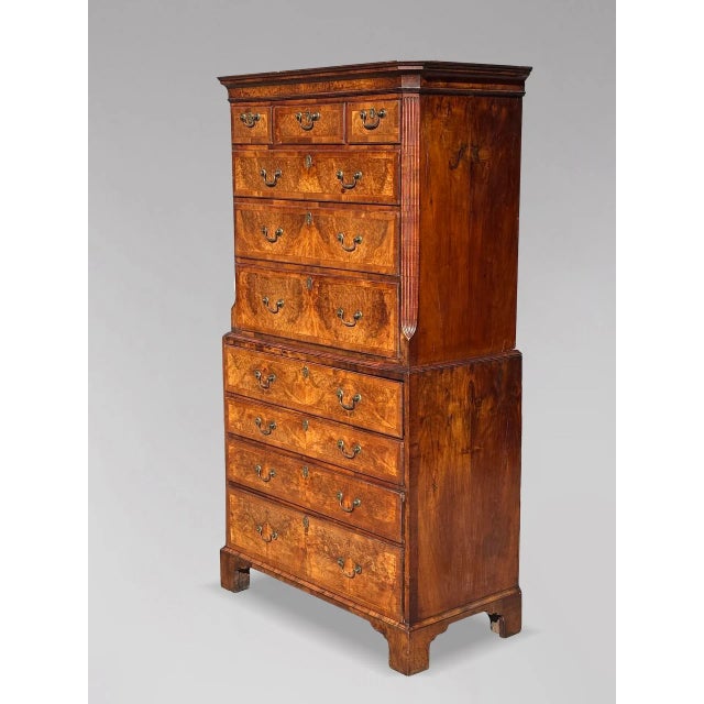 Antique George II Burr Walnut Chest on Chest, 1760 For Sale - Image 10 of 13