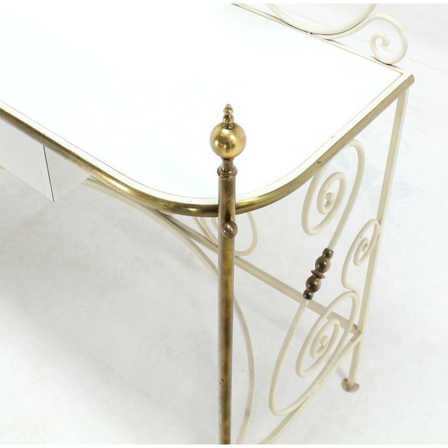 Brass Decorative Vanity Dressing Table Milk Glass Top Metal Scroll Brass Hardware MINT For Sale - Image 8 of 10