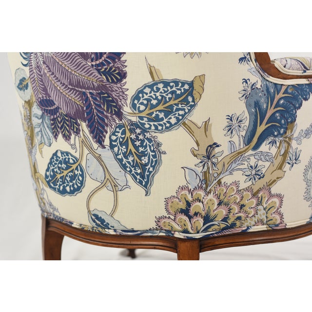 Navy Blue Schumacher Linen Accent Chair on Restored Vintage Ethan Allen Camille Bergere With Sapphire Velvet For Sale - Image 8 of 14