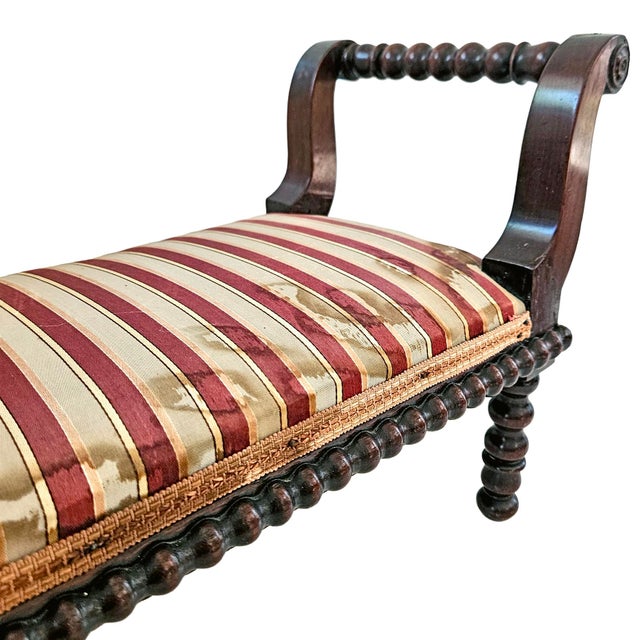 1920s Late 19th Century Jacobethan Revival Miniature Striped Spool Bench For Sale - Image 5 of 18