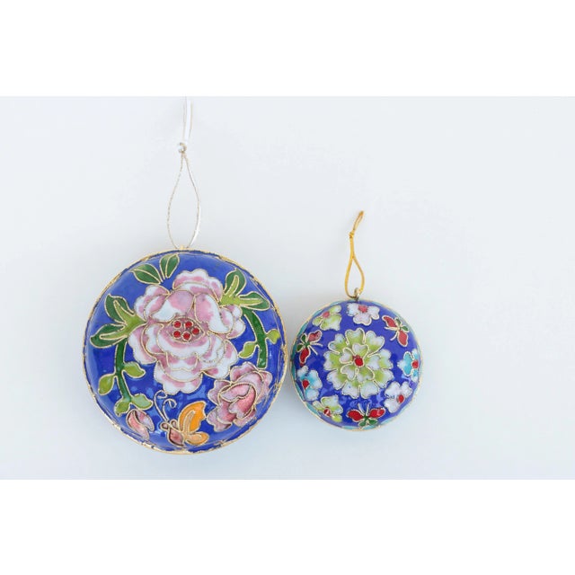 Turquoise Cloisonné Rose Christmas Ornament in Turquoise & Cobalt Blue For Sale - Image 8 of 9
