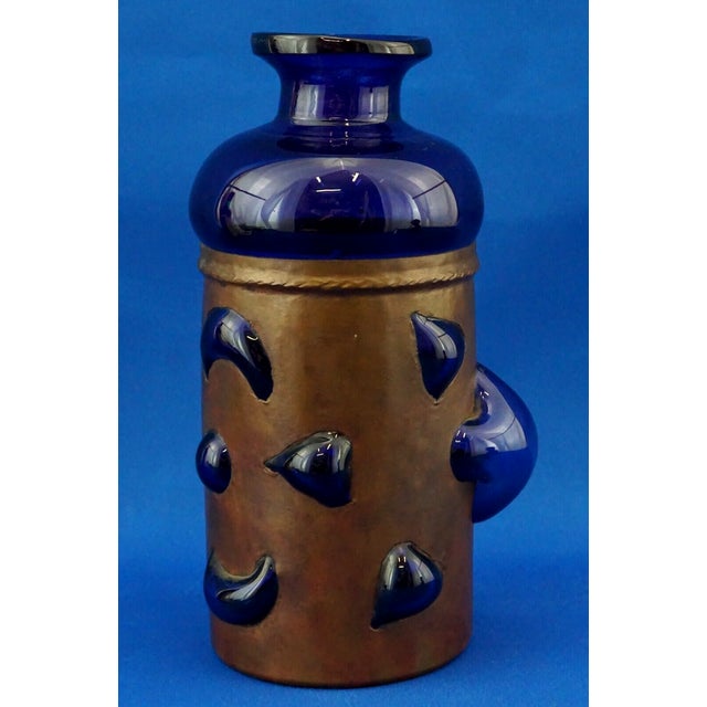 Blue Blown Glass Vase in Copper Cage attributed to Nanny Still for Raak, Amsterdam, Netherlands, 1960s For Sale - Image 6 of 16