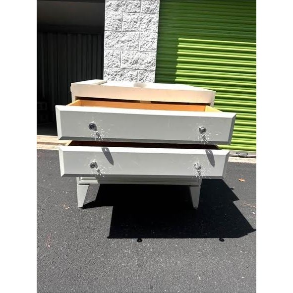 White Display Cabinet With Gray and White Marble Top and Tiered Shelves For Sale - Image 4 of 5