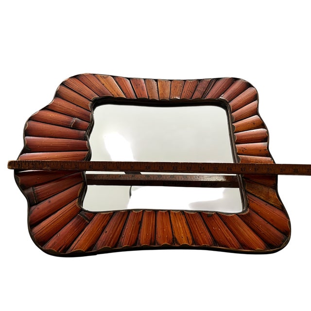 Vintage Split Bamboo Wall Mirror With Scalloped Organic Frame, Black Velvet Back For Sale In Jacksonville, FL - Image 6 of 7