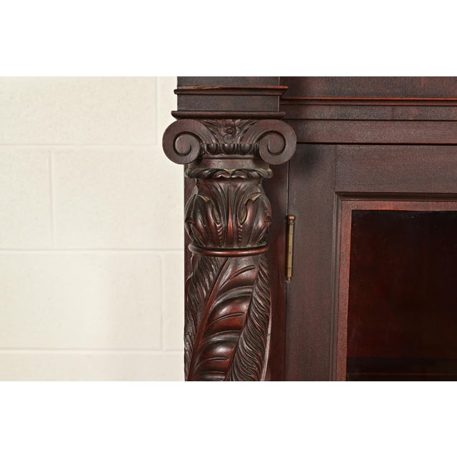 R. J. Horner Style Antique American Empire Flame Mahogany Glass Front Bookcase Cabinet, Circa 1890s For Sale In South Bend - Image 6 of 13