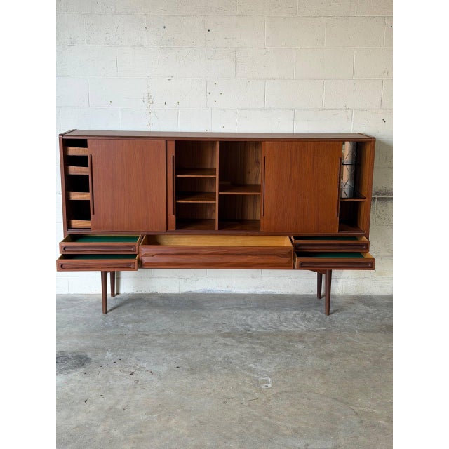 Mid-Century Modern In Style of Johannes Andersen Teak Sideboard Credenza With Sliding Doors Danish Mid-Century Modern 1960s For Sale - Image 3 of 13