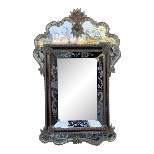18th Century Crest Top Venetian Rectangular Mirror, Handmade and Hand Silvered For Sale