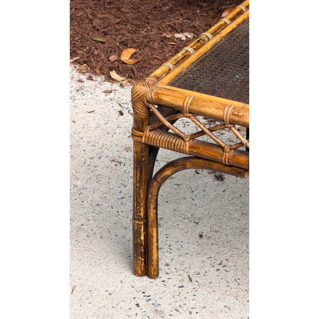 Rattan Cane Bamboo Coffee Table 1960s Tortoise Style For Sale - Image 14 of 16