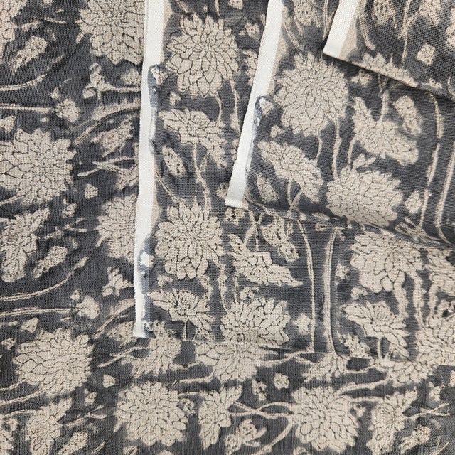 American Softly Faded Grey Hand Block Print Linen For Sale - Image 3 of 5