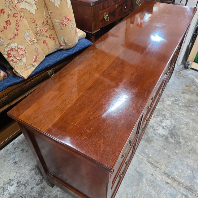 Stickley Solid Cherry Nine-Drawer Triple Dresser With Brass Hardware and Diamond Carved Accents, Circa 1990s For Sale - Image 14 of 14