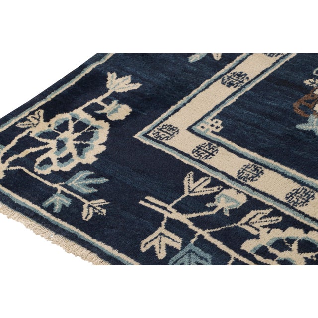 Antique Chinese Art Deco Rug in Navy Blue With Pictorial Patterns by Rug & Kilim For Sale In New York - Image 6 of 7