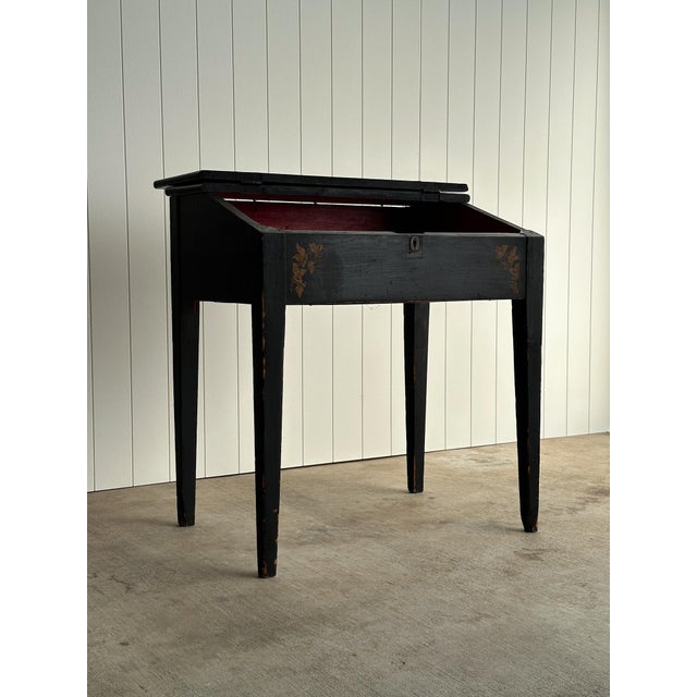 Black Early American Painted Slant-Front Desk With Stenciled Decoration, C. 1800 For Sale - Image 8 of 16