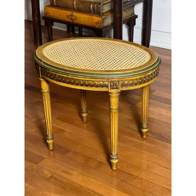 French French Louis XVI Style Tabouret Stool With Cane Top and Green Painted Accents, Early 20th C. For Sale - Image 3 of 18