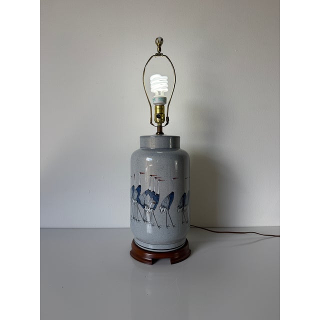 Vintage Coastal Hollywood Regency Ceramic Crane Table Lamp For Sale - Image 4 of 11