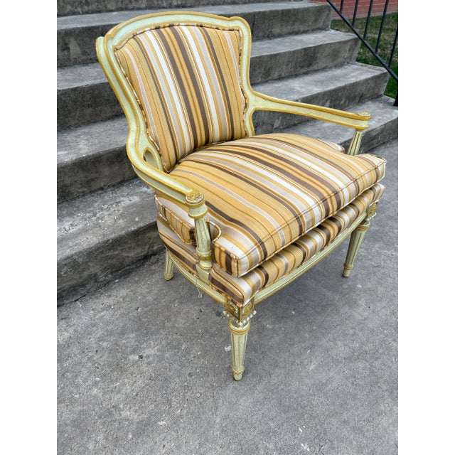 This is the sweetest little French lady’s chair beautiful condition. The frame is painted and somewhat of a light...