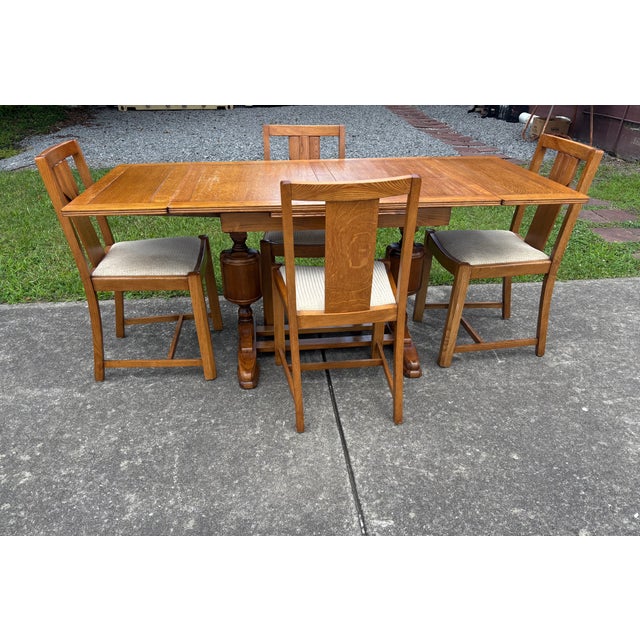 1940s 1940s Jacob Bean Trestle Style Dining Set For Sale - Image 5 of 9