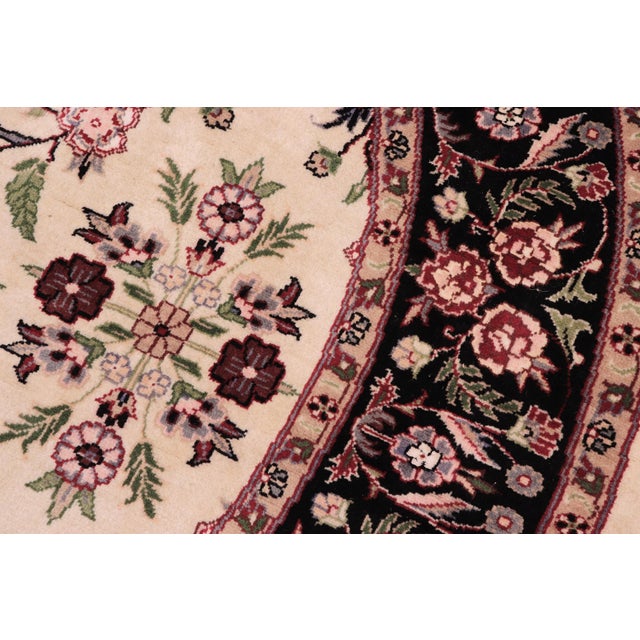1990s Art Nouveau 1990's Kashan Pak-Persian Beige/Black Wool Round Rug- 6'2'' X 6'3'' For Sale - Image 5 of 9