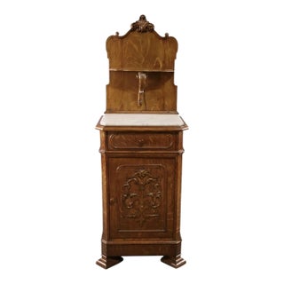 Late 19th Century Victorian Oak Marble Top Nightstand For Sale