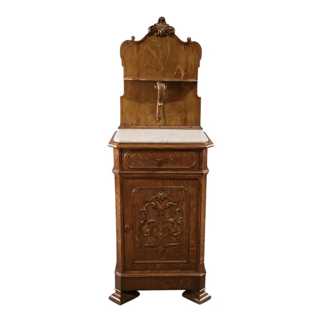 Late 19th Century Victorian Oak Marble Top Nightstand For Sale
