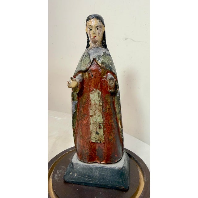 Figurative Antique 18th Century Hand Carved Polychrome Wood Spanish Santos Sculpture Statue For Sale - Image 3 of 12
