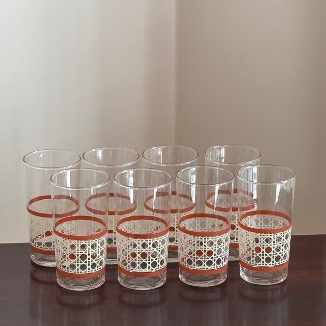 Glass Small Mid-20th Century Woven Cane Pattern Tumblers — Set of 8 For Sale - Image 7 of 17